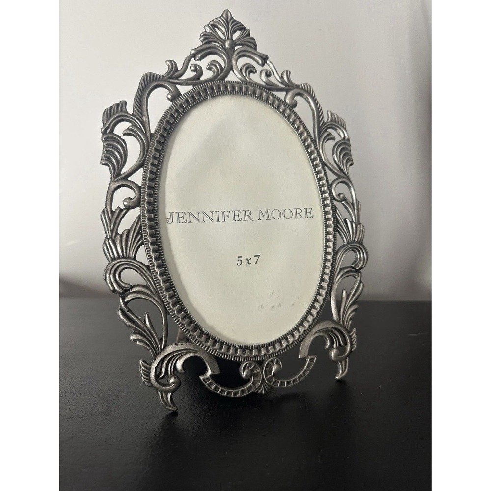 Silver Pewter Filigree Scroll 5x7 Photo Picture Frame Jennifer Moore Oval